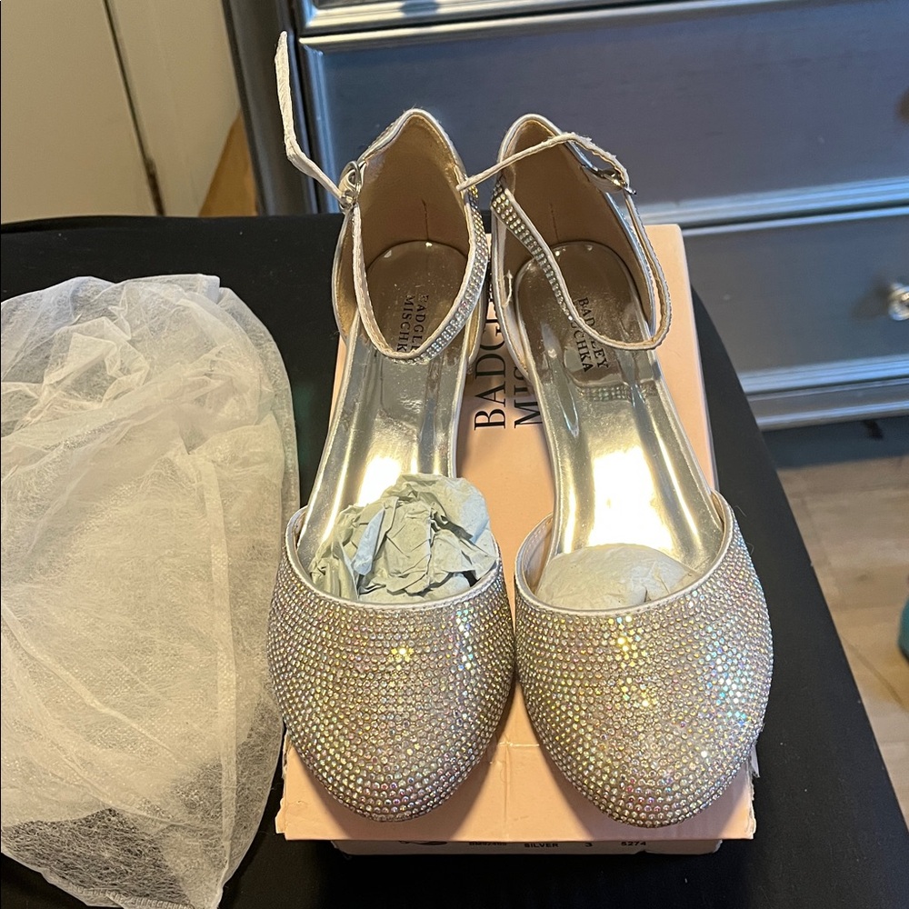 Badgley Mischka Silver Rhinestone High Heel Shoes